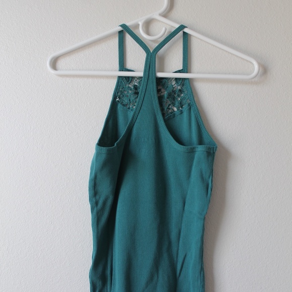 Turquoise Lace-Neckline Tank - Picture 2 of 4